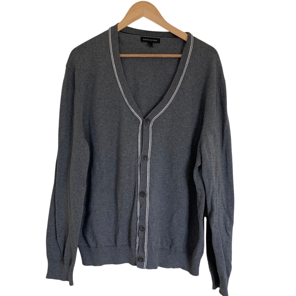 Banana Republic Men's Gray Button Up‎ Cardigan Sweater Size XL Grandpa Classic